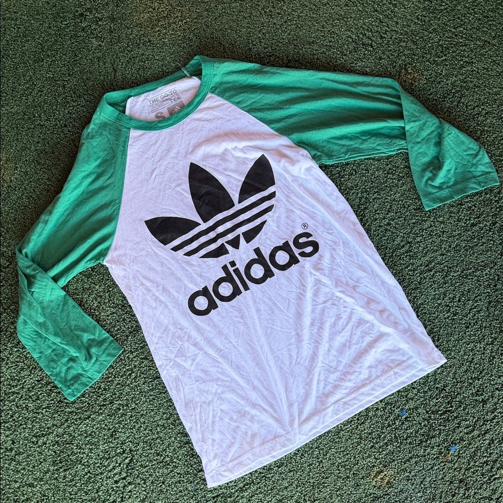 Adidas Adult 3/4 Sleeve Green and White Tee